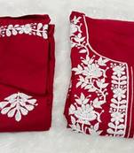Maroon rayon embroidered kurta set