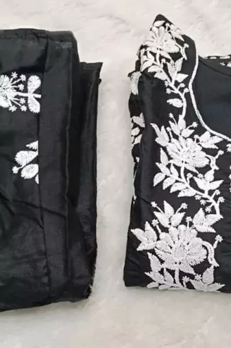 Black rayon embroidered kurta set