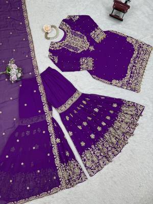 Purple faux georgette embroidered sharara set 2