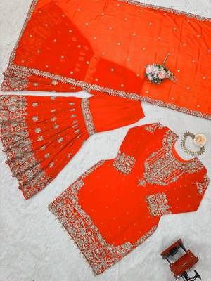 Orange faux georgette embroidered sharara set 3