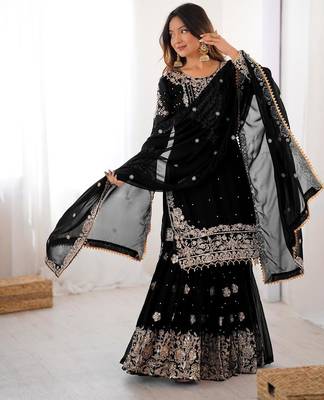 Black faux georgette embroidered sharara set 2