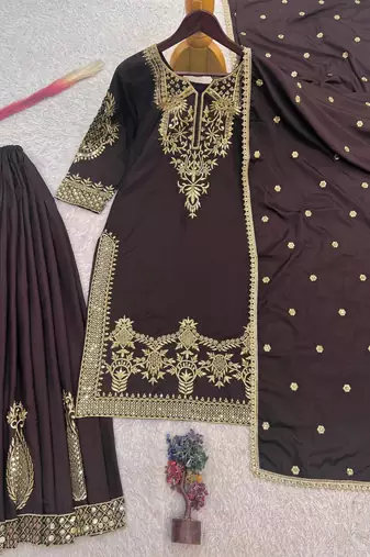 Black crepe embroidered sharara set