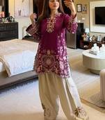 Purple crepe embroidered kurta set