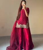 Red crepe embroidered sharara set