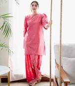 Pink silk blend embroidered farshi salwar set