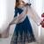 Teal georgette embroidered flared gown set