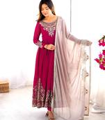 Pink georgette embroidered flared gown set