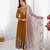Mustard georgette embroidered flared gown set