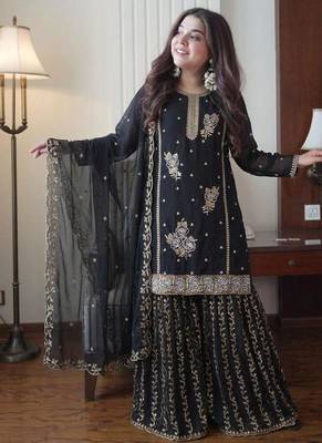 Black georgette embroidered sharara set 1