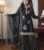 Black georgette embroidered sharara set
