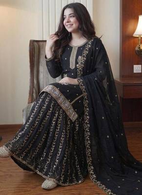 Black georgette embroidered sharara set 2
