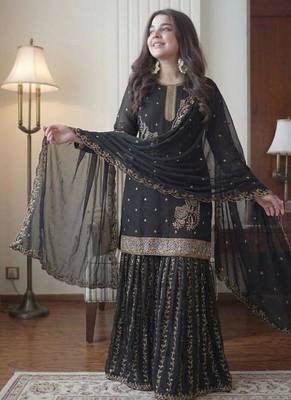Black georgette embroidered sharara set 3