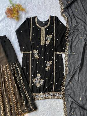 Black georgette embroidered sharara set 4