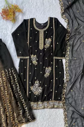Black georgette embroidered sharara set