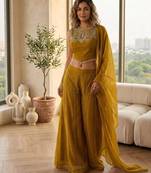 Mustard satin embroidered sharara set