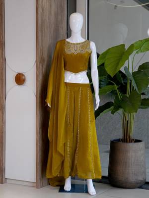 Mustard satin embroidered sharara set 2