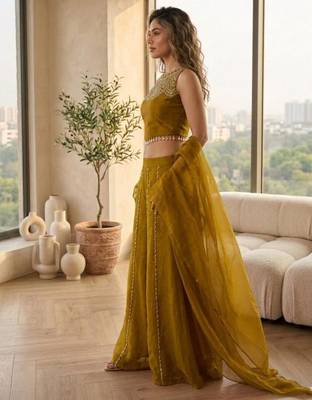 Mustard satin embroidered sharara set 3