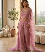 Mustard satin embroidered sharara set