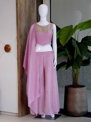 Mustard satin embroidered sharara set 3