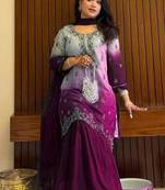Purple silk blend embroidered sharara set