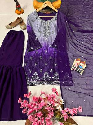 Royal blue silk blend embroidered sharara set 2