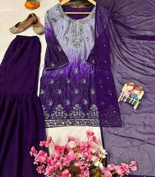 Royal blue silk blend embroidered sharara set
