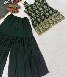 Green faux georgette embroidered palazzo set