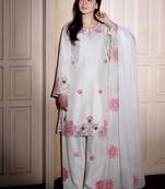 White silk blend embroidered farshi salwar set