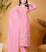 Pink silk blend embroidered kurta set