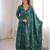 Green silk blend printed flared gown set