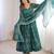 Green silk blend printed flared gown set