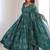 Green silk blend printed flared gown set