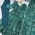 Green silk blend printed flared gown set