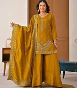 Mustard silk blend moti palazzo set