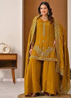 Mustard silk blend moti palazzo set 2