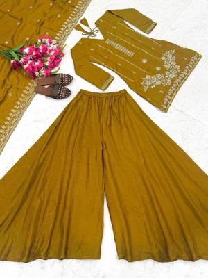 Mustard silk blend moti palazzo set 4
