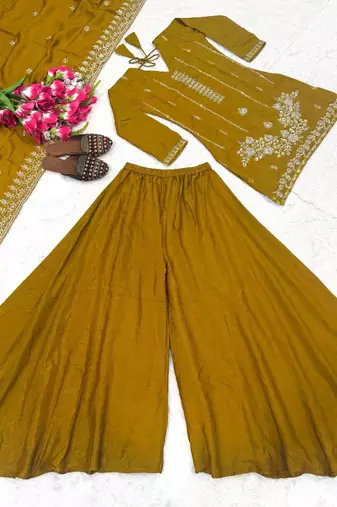 Mustard silk blend moti palazzo set