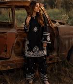 Black silk blend embroidered palazzo set