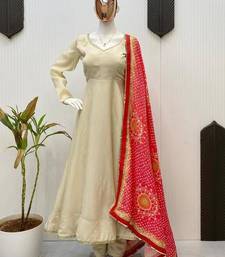 Beige silk blend lace flared gown set