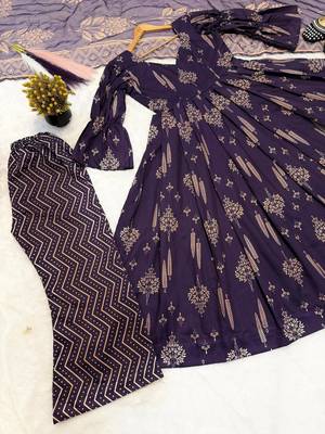 Purple cotton silk printed anarkali set 4