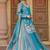 Blue silk blend embroidered kurta lehenga set