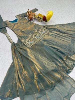 Blue silk blend embroidered kurta lehenga set 3