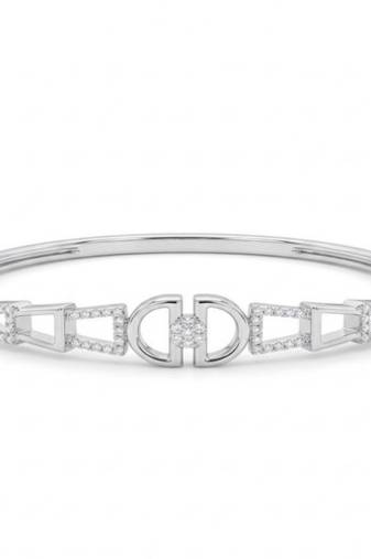 925 Sterling Silver Designer CZ Bangle Bracelet for Women | Cubic Zirconia Geometric Openwork Jewelry