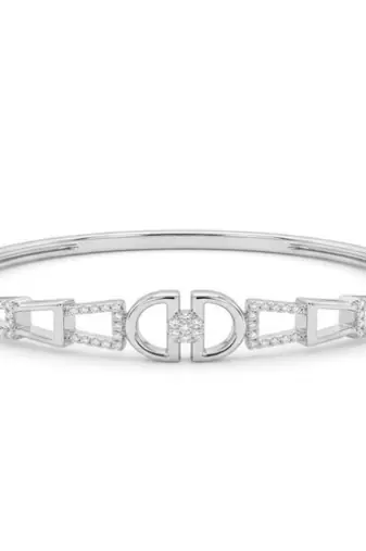 925 Sterling Silver Designer CZ Bangle Bracelet for Women | Cubic Zirconia Geometric Openwork Jewelry