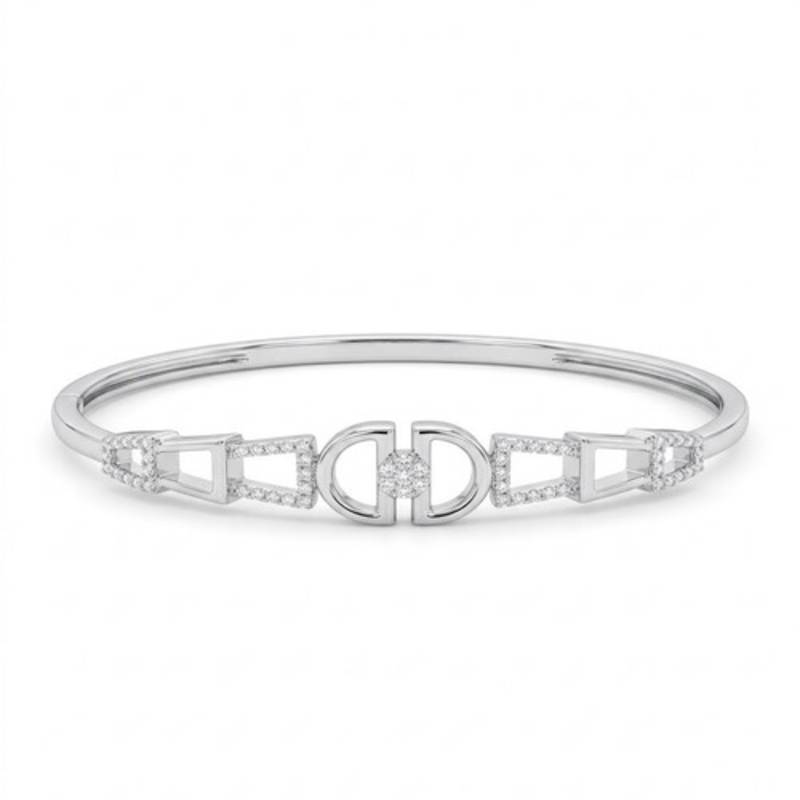 925 Sterling Silver Designer CZ Bangle Bracelet for Women | Cubic Zirconia Geometric Openwork Jewelry