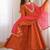 Orange silk blend embroidered flared gown set