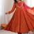 Orange silk blend embroidered flared gown set
