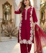 Red silk blend embroidered palazzo set