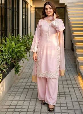 Pink silk blend embroidered palazzo set 1