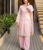Pink silk blend embroidered palazzo set